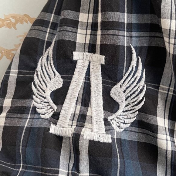 Affliction Mens Y2K Grunge Plaid Button Up Shirt Size XL Embroidered Graphic Alt - Picture 8 of 13